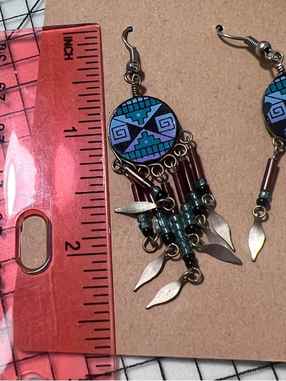 Handcrafted Blue and Teal Tribal Drop Earrings - Women's Jewelry - Picture 3 of 5